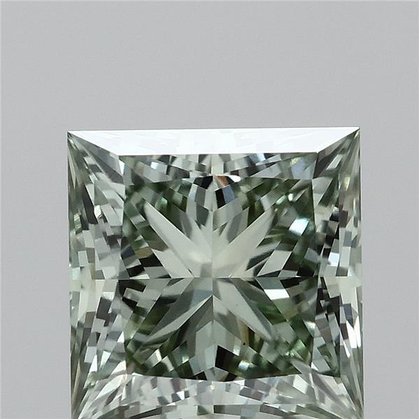 1.57 Carat Princess Lab Grown Diamond, Fancy Vivid Green Color, VS1 Clarity