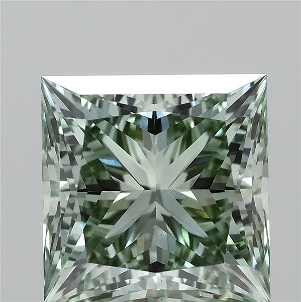 2.10 Carat Princess Lab Grown Diamond, Fancy Vivid Green Color, VS1 Clarity