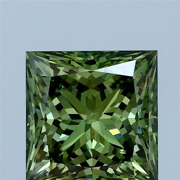 2.01 Carat Princess Lab Grown Diamond, Fancy Vivid Green Color, VS1 Clarity