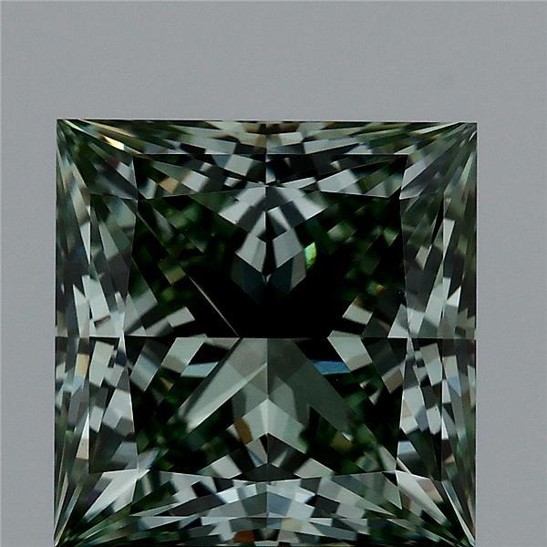 3.18 Carat Princess Lab Grown Diamond, Fancy Vivid Green Color, VS1 Clarity