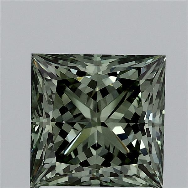 2.01 Carat Princess Lab Grown Diamond, Fancy Vivid Green Color, VS1 Clarity