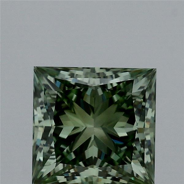 1.91 Carat Princess Lab Grown Diamond, Fancy Vivid Green Color, VVS2 Clarity