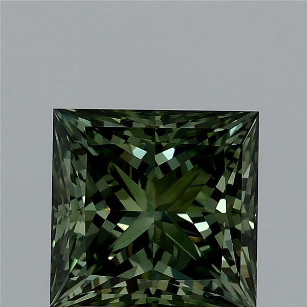 2.22 Carat Princess Lab Grown Diamond, Fancy Vivid Green Color, VVS2 Clarity