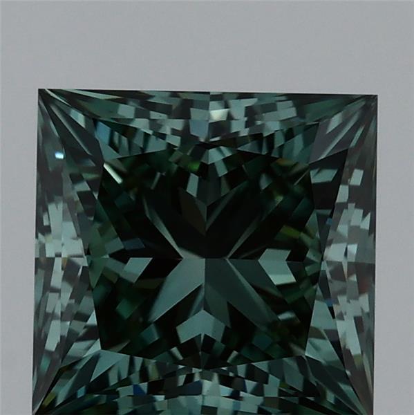 1.88 Carat Princess Lab Grown Diamond, Fancy Vivid Green Color, VS1 Clarity