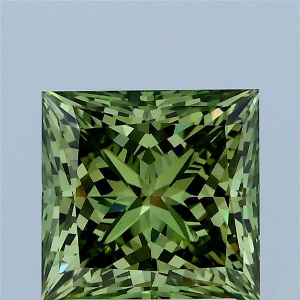 2.16 Carat Princess Lab Grown Diamond, Fancy Vivid Green Color, VVS2 Clarity