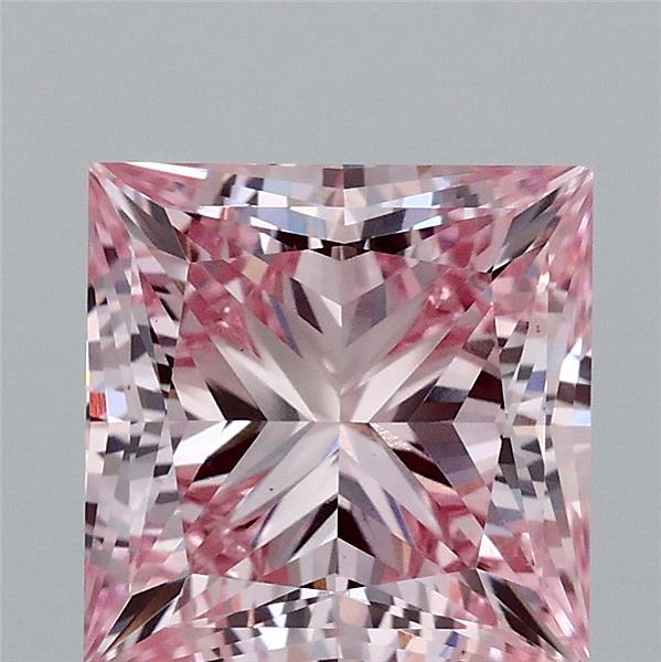 2.84 Carat Princess Lab Grown Diamond, Fancy Intense Pink Color, VS1 Clarity