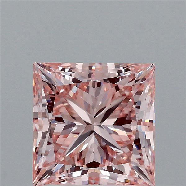 2.66 Carat Princess Lab Grown Diamond, Fancy Intense Pink Color, VS1 Clarity