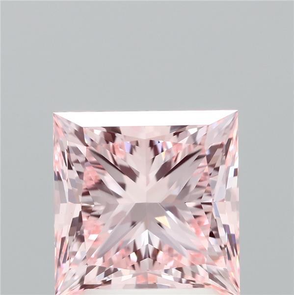 2.65 Carat Princess Lab Grown Diamond, Fancy Intense Pink Color, VS1 Clarity