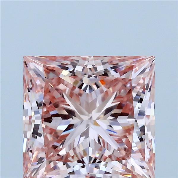 3.02 Carat Princess Lab Grown Diamond, Fancy Intense Pink Color, VVS2 Clarity