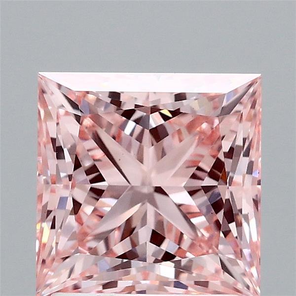 2.05 Carat Princess Lab Grown Diamond, Fancy Vivid Pink Color, VS1 Clarity