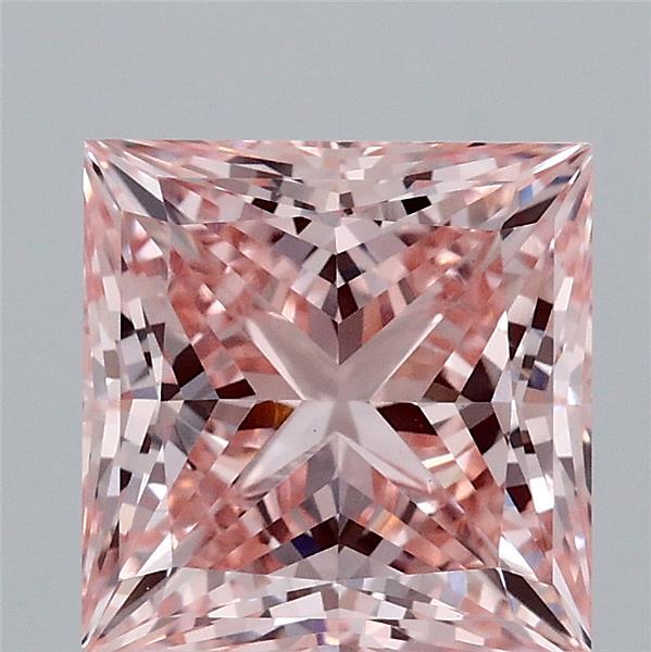 2.59 Carat Princess Lab Grown Diamond, Fancy Intense Pink Color, VS1 Clarity