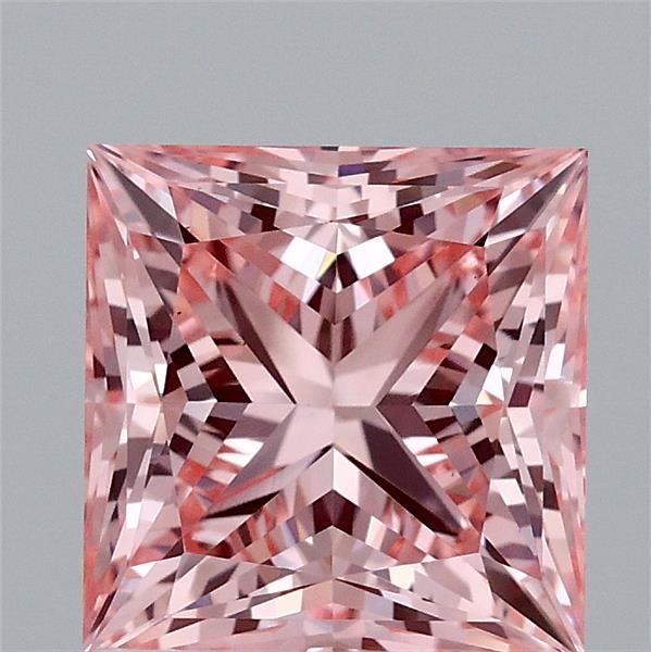 1.64 Carat Princess Lab Grown Diamond, Fancy Vivid Pink Color, VS1 Clarity
