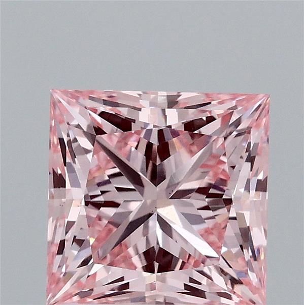 1.95 Carat Princess Lab Grown Diamond, Fancy Intense Pink Color, VVS2 Clarity