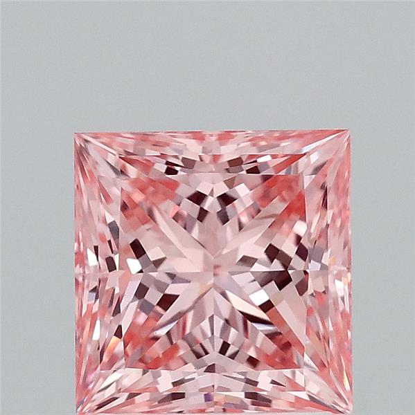 1.91 Carat Princess Lab Grown Diamond, Fancy Vivid Pink Color, VS1 Clarity