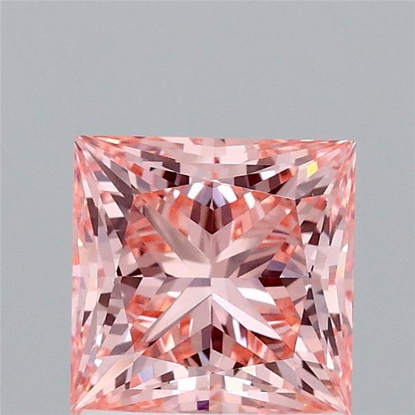 1.52 Carat Princess Lab Grown Diamond, Fancy Vivid Pink Color, VVS2 Clarity
