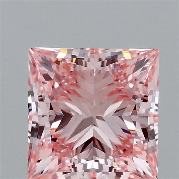 1.54 Carat Princess Lab Grown Diamond, Fancy Intense Pink Color, VS1 Clarity