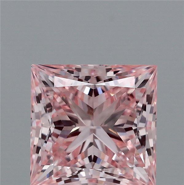 1.61 Carat Princess Lab Grown Diamond, Fancy Intense Pink Color, VVS2 Clarity