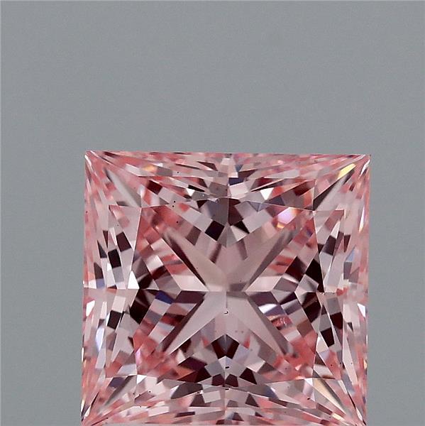 1.52 Carat Princess Lab Grown Diamond, Fancy Vivid Pink Color, VS2 Clarity