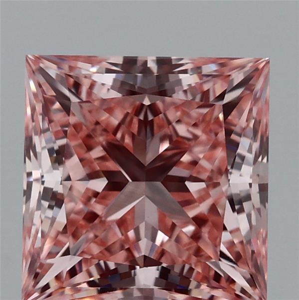 1.97 Carat Princess Lab Grown Diamond, Fancy Vivid Pink Color, VVS2 Clarity