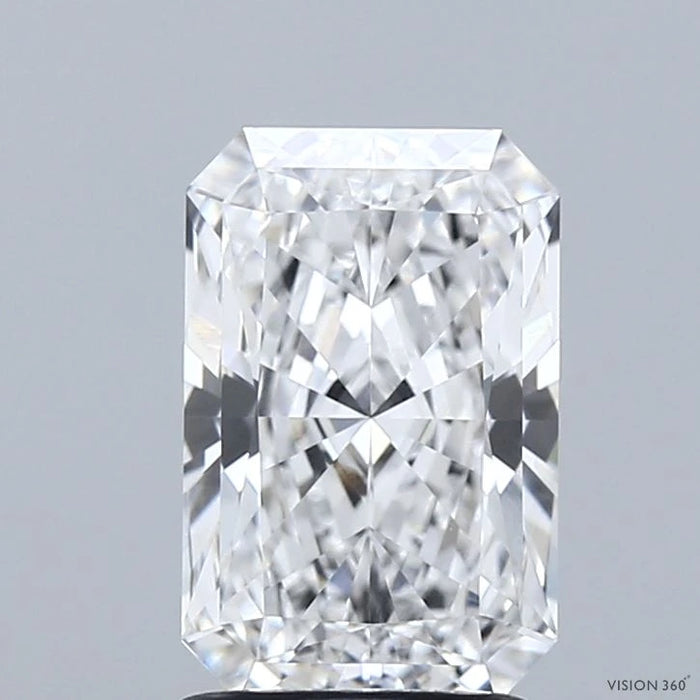1.95 Carat Radiant Lab Grown Diamond, Excellent Polish, D Color, VVS2 Clarity