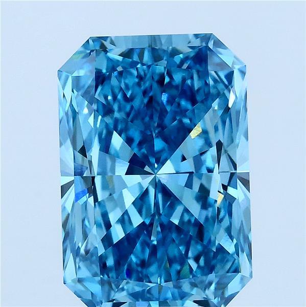 5.04 Carat Radiant Lab Grown Diamond, Fancy Vivid Blue Color, VVS2 Clarity