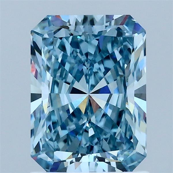 1.51 Carat Radiant Lab Grown Diamond, Fancy Vivid Blue Color, VVS2 Clarity