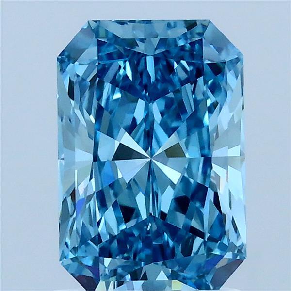 1.58 Carat Radiant Lab Grown Diamond, Fancy Vivid Blue Color, VS1 Clarity