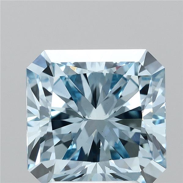 2.72 Carat Radiant Lab Grown Diamond, Fancy Vivid Blue Color, VS1 Clarity