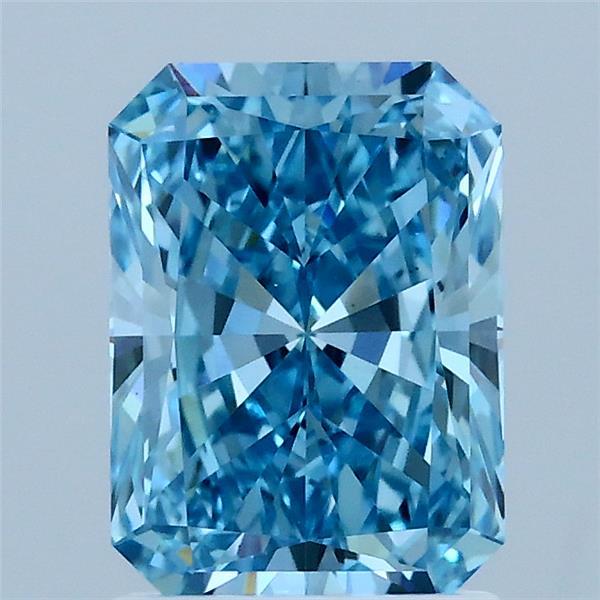 1.70 Carat Radiant Lab Grown Diamond, Fancy Vivid Blue Color, VS1 Clarity