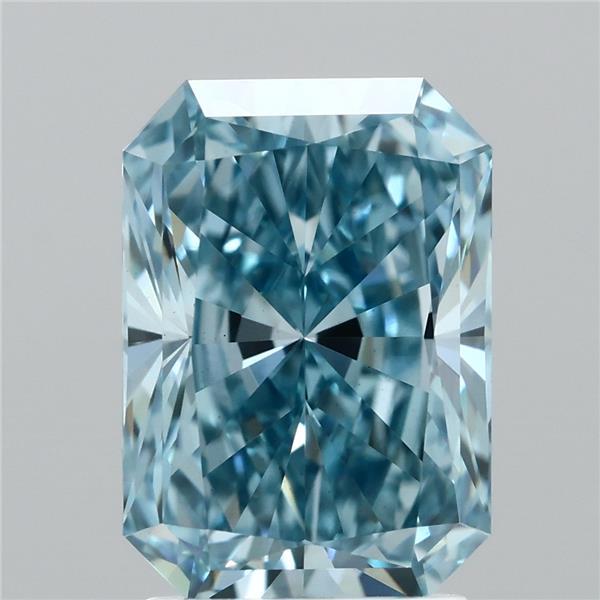 2.52 Carat Radiant Lab Grown Diamond, Fancy Vivid Blue Color, VS1 Clarity