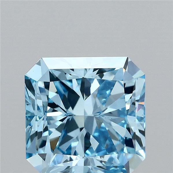 3.10 Carat Radiant Lab Grown Diamond, Fancy Vivid Blue Color, VS1 Clarity