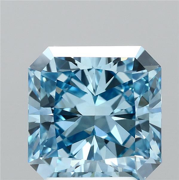 2.52 Carat Radiant Lab Grown Diamond, Fancy Vivid Blue Color, VS1 Clarity