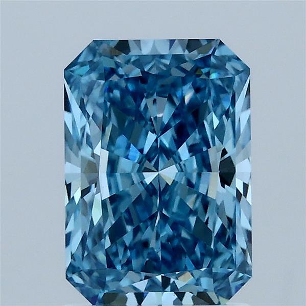 1.61 Carat Radiant Lab Grown Diamond, Fancy Vivid Blue Color, VS1 Clarity