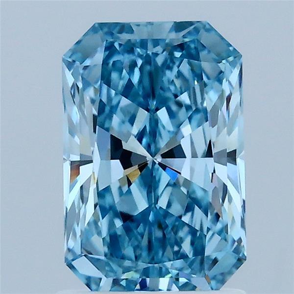 1.54 Carat Radiant Lab Grown Diamond, Fancy Vivid Blue Color, VVS2 Clarity