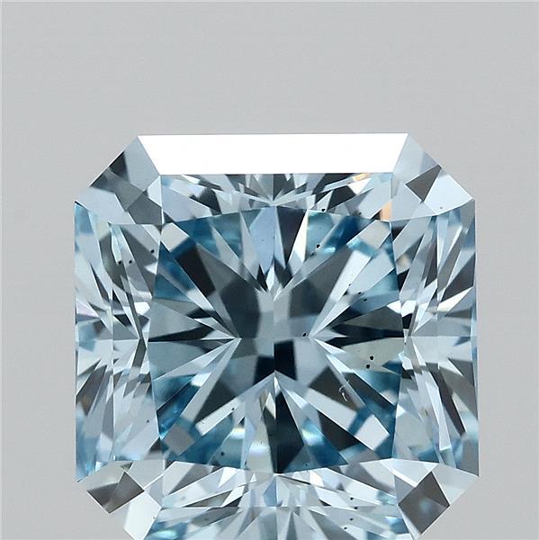 3.02 Carat Radiant Lab Grown Diamond, Fancy Intense Blue Color, VS2 Clarity