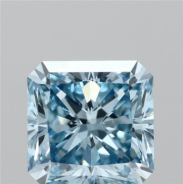 2.04 Carat Radiant Lab Grown Diamond, Fancy Vivid Blue Color, VS1 Clarity