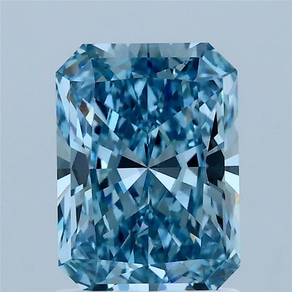 1.53 Carat Radiant Lab Grown Diamond, Fancy Vivid Blue Color, VS1 Clarity