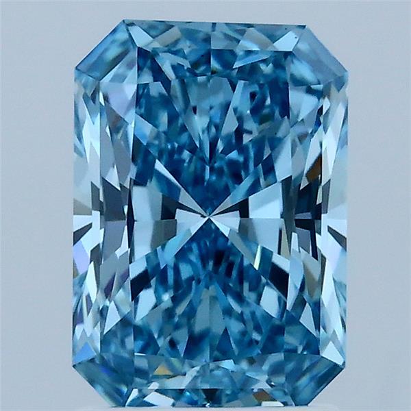 1.72 Carat Radiant Lab Grown Diamond, Fancy Vivid Blue Color, VS1 Clarity