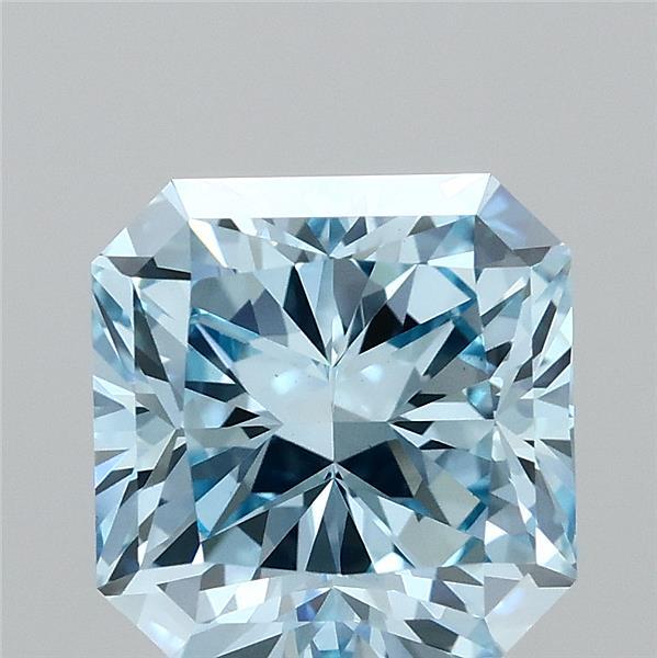 3.01 Carat Radiant Lab Grown Diamond, Fancy Vivid Blue Color, VS1 Clarity