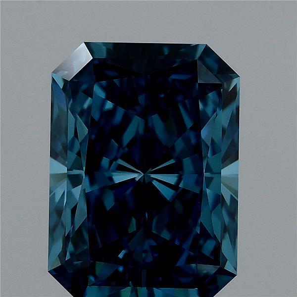 3.15 Carat Radiant Lab Grown Diamond, Fancy Vivid Blue Color, VVS2 Clarity