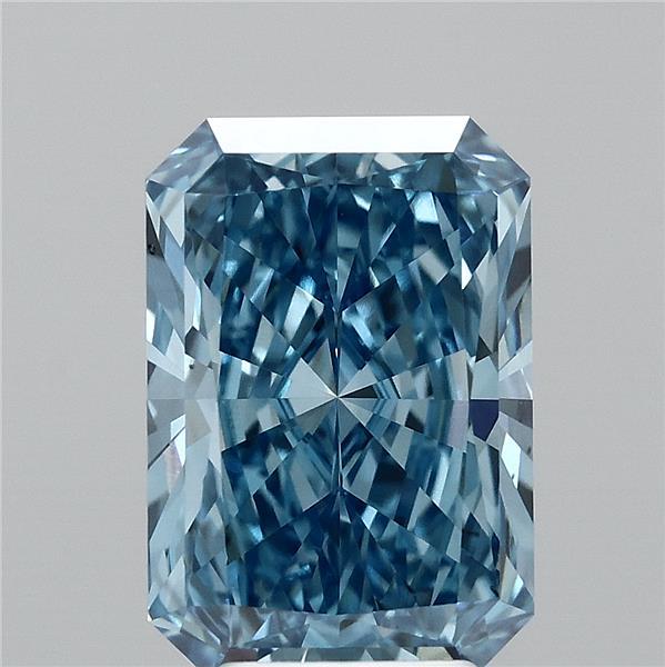 4.08 Carat Radiant Lab Grown Diamond, Fancy Vivid Blue Color, VS1 Clarity