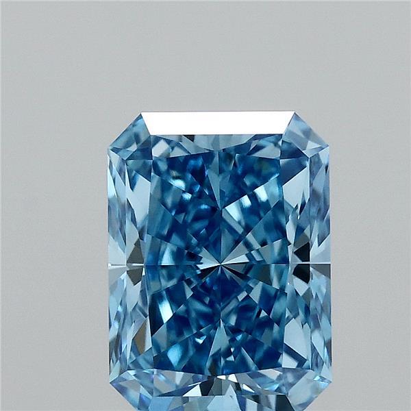 2.58 Carat Radiant Lab Grown Diamond, Fancy Vivid Blue Color, VS1 Clarity