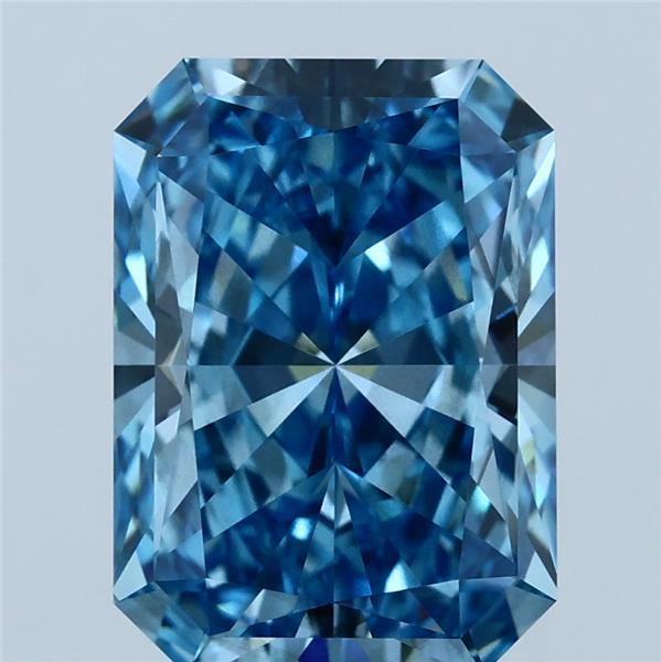 4.07 Carat Radiant Lab Grown Diamond, Fancy Vivid Blue Color, VS2 Clarity