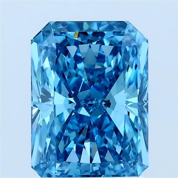 1.52 Carat Radiant Lab Grown Diamond, Fancy Vivid Blue Color, VS1 Clarity