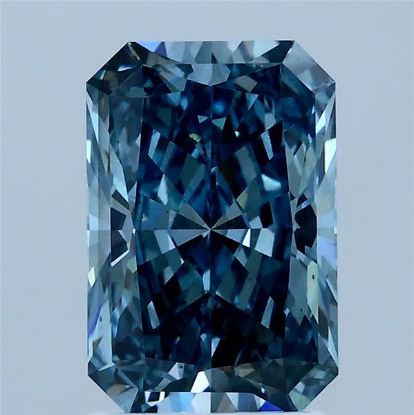 2.09 Carat Radiant Lab Grown Diamond, Fancy Vivid Greenish Blue Color, VS2 Clarity
