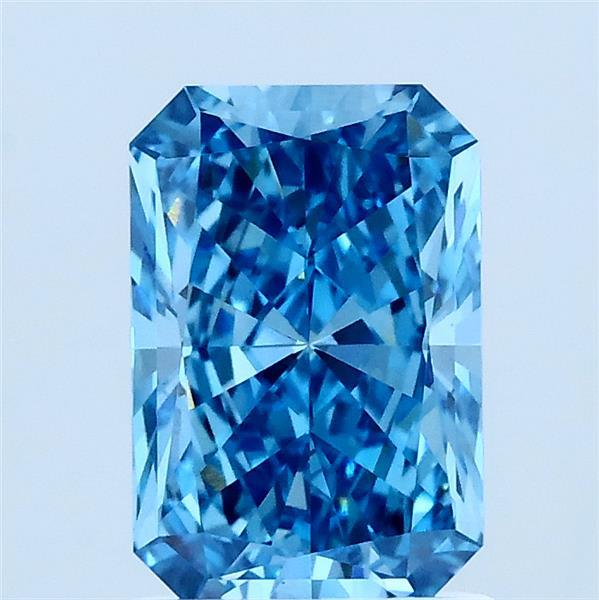 1.53 Carat Radiant Lab Grown Diamond, Fancy Vivid Blue Color, VS1 Clarity