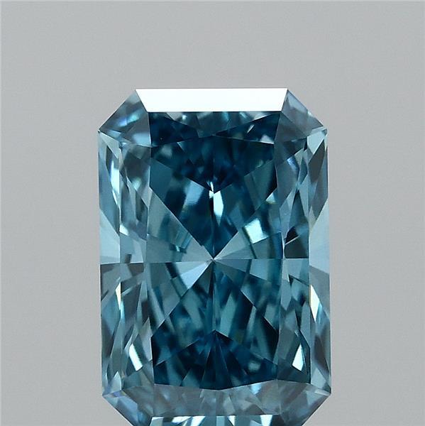 1.01 Carat Radiant Lab Grown Diamond, Fancy Vivid Blue Color, VS1 Clarity