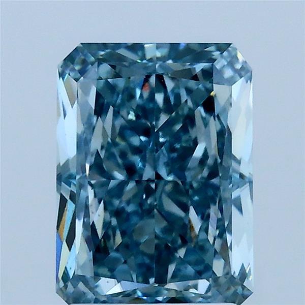 2.08 Carat Radiant Lab Grown Diamond, Fancy Vivid Greenish Blue Color, VS1 Clarity