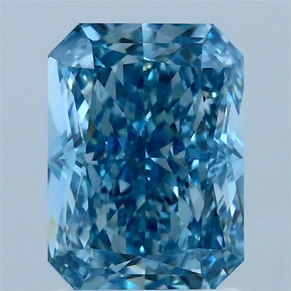 2.09 Carat Radiant Lab Grown Diamond, Fancy Vivid Blue Color, VVS2 Clarity