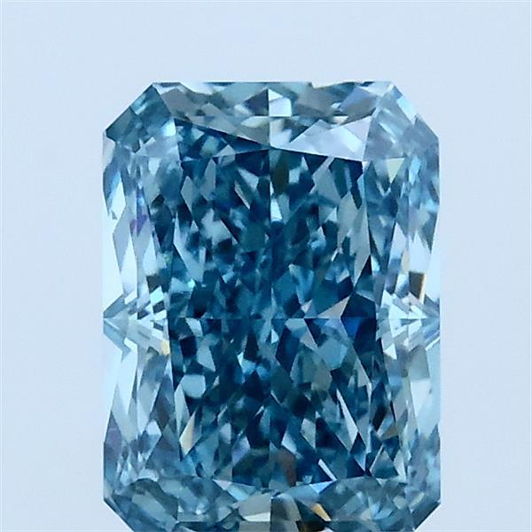 1.55 Carat Radiant Lab Grown Diamond, Fancy Vivid Blue Color, VS2 Clarity